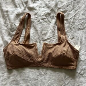 Aerie Pique V Wire Scoop Bikini Top Gold Large